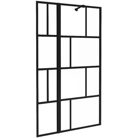 Vente-Unique – Pare-baignoire noir mat avec volet pivotant – Verre trempé 5mm – Dimensions 100 x 140 cm – Aluminium sérigraphié (1/5)