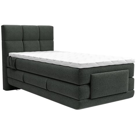 Ensemble complet boxspring tête de lit capitonnée + sommiers relaxation électrique + matelas + surmatelas - 100 x 200 cm - Tissu - Anthracite - LODI de PALACIO