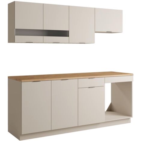 Cuisine complète - Avec plan de travail 200 cm - Beige et Naturel - CARMEO