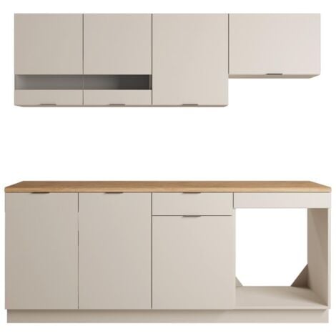 Cuisine complète - Avec plan de travail 200 cm - Beige et Naturel - CARMEO