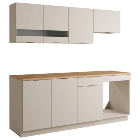Cuisine complète - Avec plan de travail 200 cm - Beige et Naturel - CARMEO