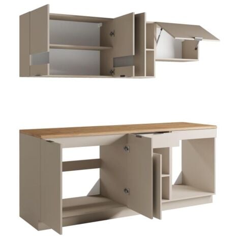 Cuisine complète - Avec plan de travail 200 cm - Beige et Naturel - CARMEO