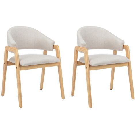Lot de 2 chaises avec accoudoirs en tissu et bois d'hévéa - Beige et Naturel - SOLUNA (1/5)