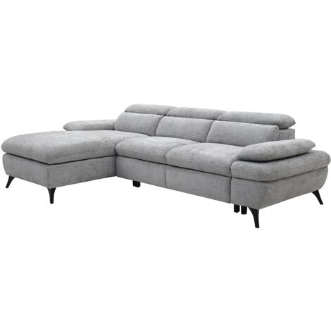 Canapé d'angle gauche convertible en tissu texturé gris SURDELI