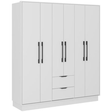 Armoire 6 portes et 2 tiroirs - L162 cm - Blanc - FEOVA
