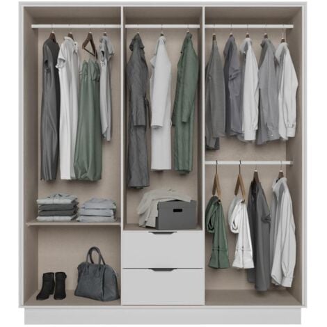Armoire 6 portes et 2 tiroirs - L162 cm - Blanc - FEOVA