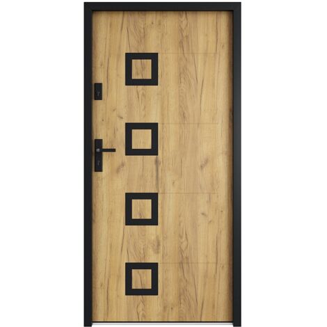 Vente-Unique – Porte d'entrée acier 207 x 100 cm effet chêne – Poussant droit – 2 points de serrure – Épaisseur 55 mm – Fabriquée en Europe