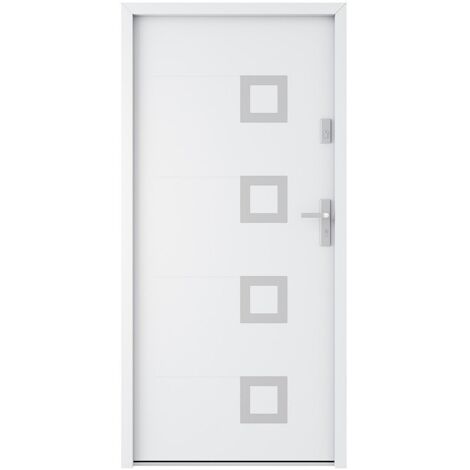 Vente-Unique – Porte d'entrée acier pleine et inox 207x100 cm blanc – Poussant gauche – Épaisseur 55 mm – Isolation thermique 1.5 – Affaiblissement acoustique 29 dB