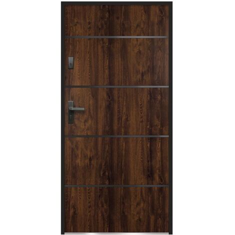 Vente-Unique – Porte d'entrée acier 207 x 100 cm – Poussant droit – 2 points de serrure – Isolation phonique et thermique – Fabriquée en Europe