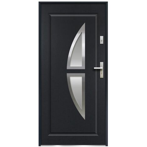 Vente-Unique – Porte d'entrée acier vitrée 207 cm – Largeur 100 cm – Poussant gauche – 2 points de verrouillage – Épaisseur 55 mm – COVAS