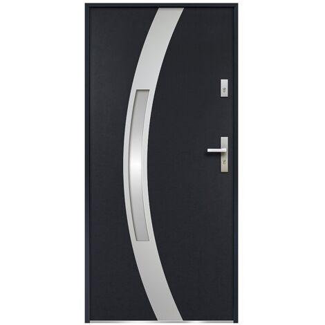 Vente-Unique – Porte d'entrée acier vitrée 207 x 100 cm – Poussant gauche – Verre trempé dépoli – 2 points de serrure – Éco-responsable fabriqué en Europe
