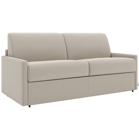 Vente-Unique – Canapé convertible express 4 places en tissu beige – Couchage 160 cm – Matelas 22 cm avec mémoire de forme – Éco-responsable