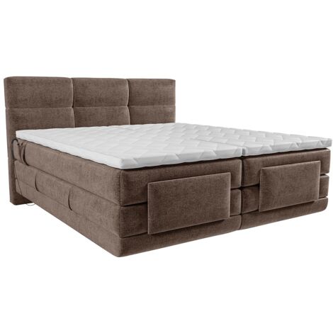 Vente-Unique – Lit boxspring 2 x 80 x 200 cm avec sommier électrique et matelas à ressorts ensachés – Tête de lit capitonnée – Couleur marron – Fabrication européenne