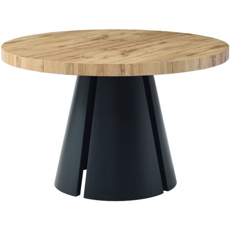Vente-Unique – Table extensible 4 à 12 personnes en MDF naturel clair – Pieds en métal noir – Dimensions 240x120 cm – Charge max 100 kg