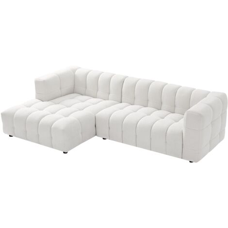 Vente-Unique – Canapé d'angle gauche 4 places en tissu bouclette blanc – Structure bois – Confort équilibré – Dimensions 260x158x74 cm (1/5)