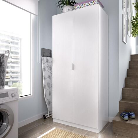 Armoire 2 portes blanc 81 cm – Panneau de particules mélaminé – Hauteur 184 cm – Profondeur 52 cm – Éco-responsable fabriqué en Europe – Dekit