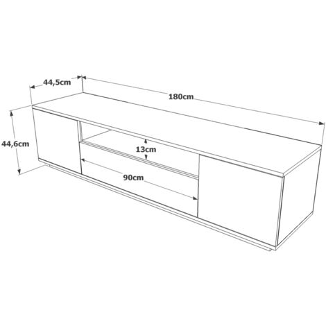 Cotecosy – Meuble TV moderne en panneaux mélaminés – 180 cm largeur – 44,6 cm hauteur – 3 portes battantes – Couleur pin atlantique et anthracite