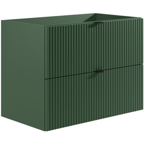 Vente-Unique – Meuble sous vasque simple 80 cm – Vert mat – MDF rainuré – 2 tiroirs soft close – Éco-responsable fabriqué en Europe (1/5)