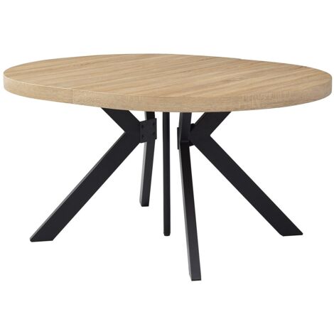 Vente-Unique – Table extensible 6 à 12 couverts en MDF et acier – Longueur 150 à 300 cm – Couleur naturel clair et noir – Design arrondi élégant