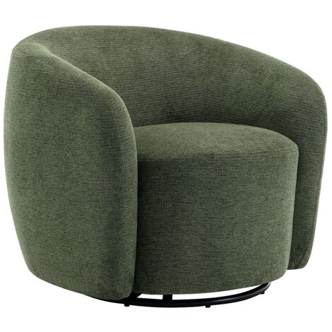 Vente-Unique – Fauteuil pivotant en tissu texturé kaki – Assise en mousse polyuréthane – Structure en bois et métal – Confort d'assise équilibré (1/5)