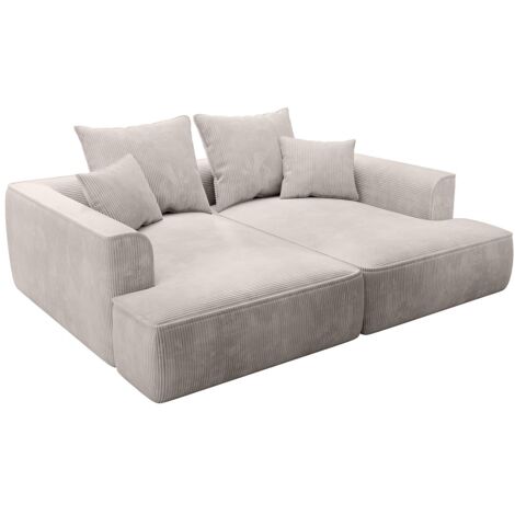 Vente-Unique – Canapé droit 3 places en velours côtelé beige – Assise profonde – Coussins déhoussables – Fabrication européenne éco-responsable (1/5)