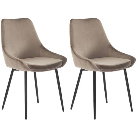 Vente-Unique – Lot de 2 chaises taupe en velours et métal noir – Garnissage mousse polyuréthane – Hauteur 85.5 cm – Pour intérieur (1/5)
