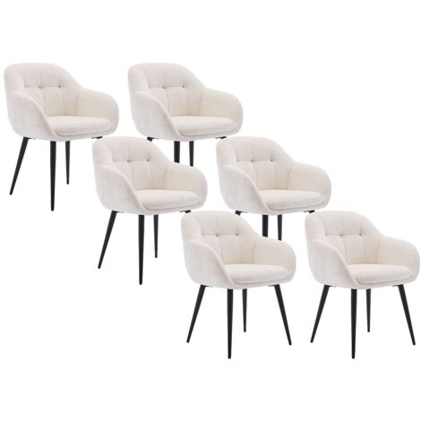 Lot de 6 chaises avec accoudoirs en tissu texturé et métal noir - Crème - LASSANDRA de Pascal Morabito (1/5)