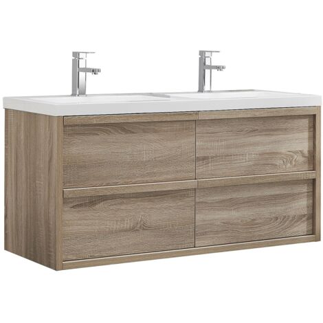 Meuble de salle de bain suspendu avec vasque à encastrer - Coloris naturel clair - 120 cm - QUADRA (1/5)