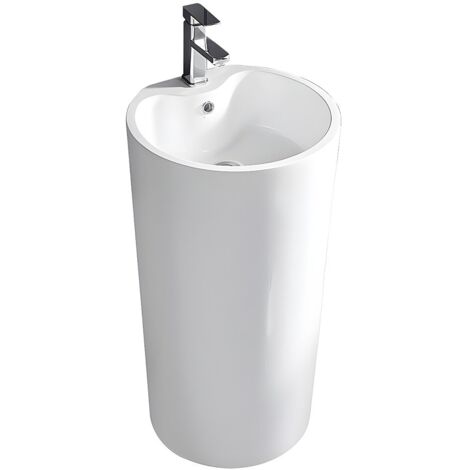 Vente-Unique – Vasque sur pied cylindrique blanche en résine – Dimensions 45x83x43 cm – À poser au sol – Résistante aux chocs et rayures (1/5)