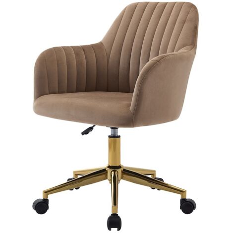 Vente-Unique – Chaise de bureau velours beige et doré – Hauteur réglable 79.5/89 cm – Pivotante avec roulettes – Charge max 110 kg