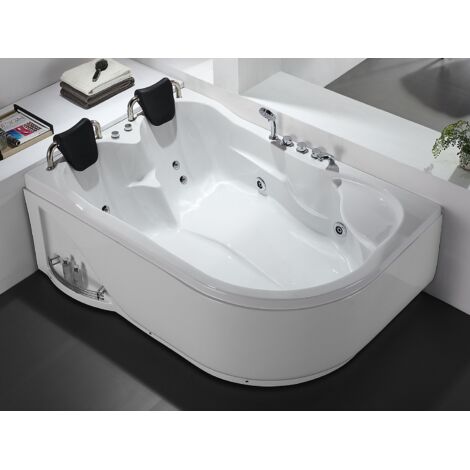 Vente-Unique – Baignoire balnéo 2 places – 181 x 121 x 65 cm – Acrylique blanc – Angle gauche – 385 L – 9 jets hydromassants