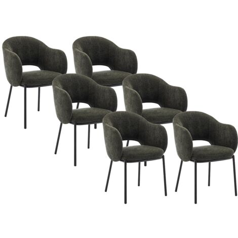 Lot de 6 chaises avec accoudoirs en tissu texturé et métal noir - Vert - ACACILIO (1/5)