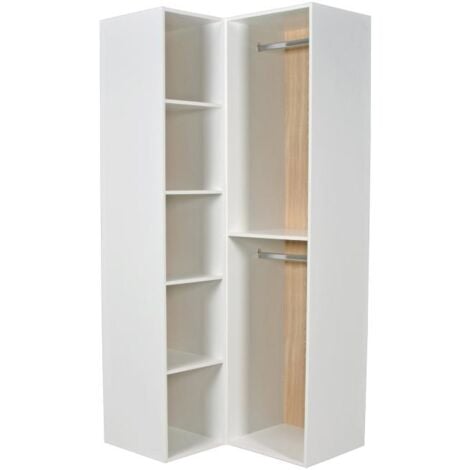 Dressing d'angle modulable - L144,5 cm - Blanc et naturel - TAMOKA