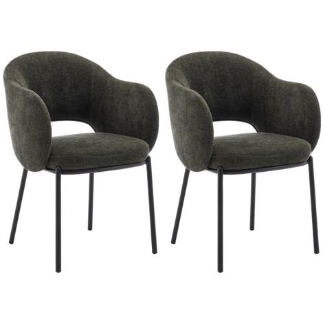 Lot de 2 chaises avec accoudoirs en tissu texturé et métal noir - Vert - ACACILIO (1/5)