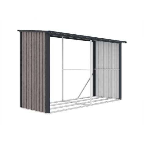 Vente-Unique – Abri à bûches en acier galvanisé effet bois 5,78 m³ – 8 stères – Dimensions L302 x P119 x H190 cm – Gouttière incluse (1/3)