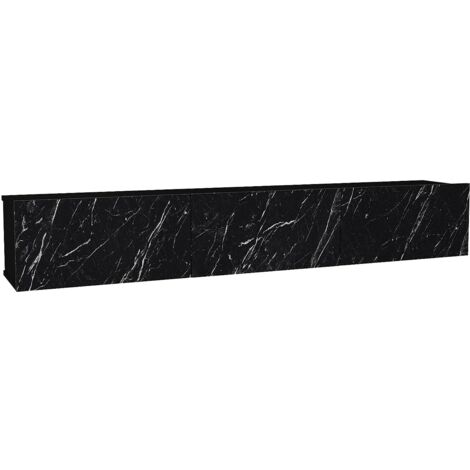 Vente-Unique – Meuble TV suspendu noir effet marbre – 3 portes battantes – Panneau de particule mélaminé – Longueur 180 cm – Hauteur 29.5 cm