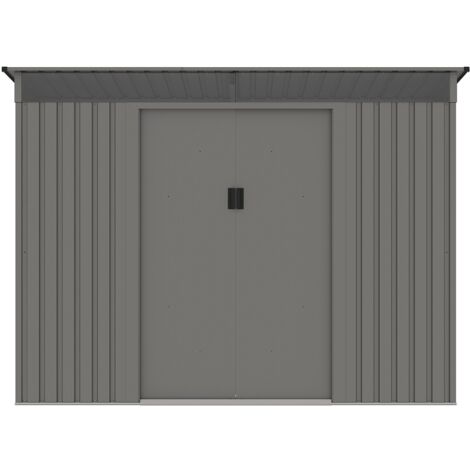 Vente-Unique – Abri de jardin métal 4,77 m² en acier galvanisé gris – Porte double coulissante – Toit monopente – Dimensions 261x191x183 cm (1/5)