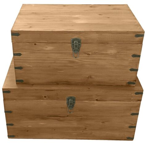 Lot De 2 Malles En Bois Motif Carte Du Monde AVENTURA - L.69x43x40cm Et L.59x36x33cm - Marron