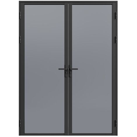 Bloc porte réversible à deux battants en aluminium et verre trempé fumé - 2 x H204 x L83 cm - Noir - LOXTON