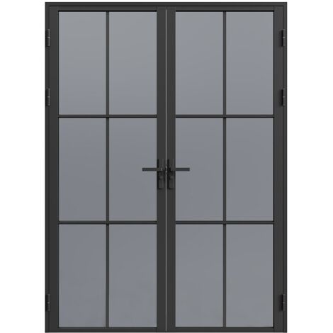 Bloc porte réversible à deux battants en aluminium et verre trempé fumé - 2 x H204 x L93 cm - Noir - SEROTO