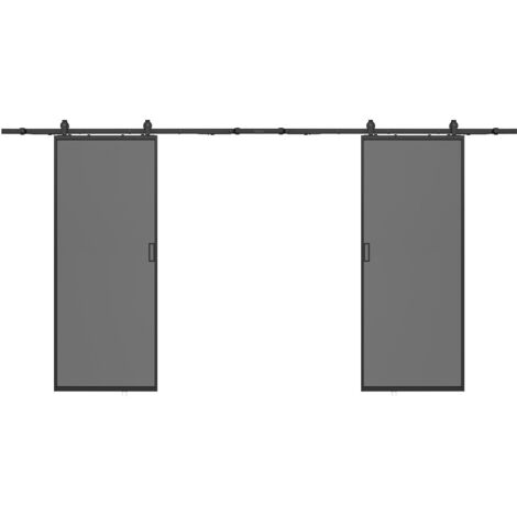 Porte coulissante double avec système en applique - aluminium et verre trempé fumé dépoli - 2 x H205 x L73 cm - LINCI II (1/5)
