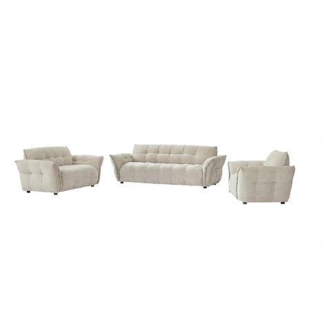 Canapé 3 places, 2 places et fauteuil en tissu chiné beige NAPIZO (1/5)