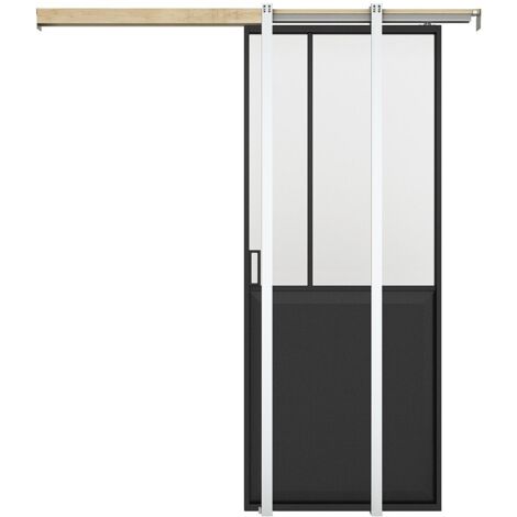 Porte coulissante atelier avec système à galandage - Noir et verre trempé dépoli - H205 x L73 cm - ARTISTO II (1/5)