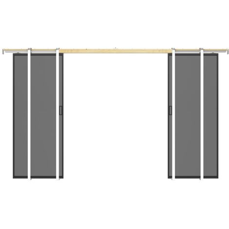 Porte coulissante double avec système à galandage - aluminium et verre trempé fumé dépoli - 2 x H205 x L93 cm - LINCI II