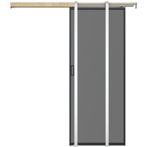 Porte coulissante avec système à galandage - aluminium et verre trempé fumé dépoli - H205 x L73 cm - LINCI II