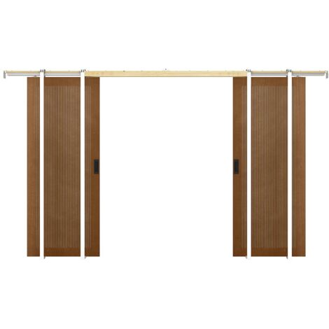 Porte coulissante double avec système à galandage en MDF et bois - naturel foncé - 2 x H205 x L73 cm - SANDORA (1/5)