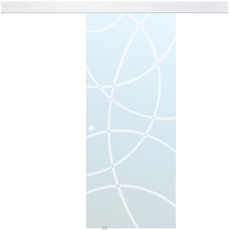 Porte coulissante avec système en applique H205 x L93 cm - Verre trempé dépoli - HEIDI