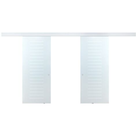 Porte coulissante double avec système en applique - 2 x H205 x L83 cm - Verre trempé dépoli - ASTANA (1/5)