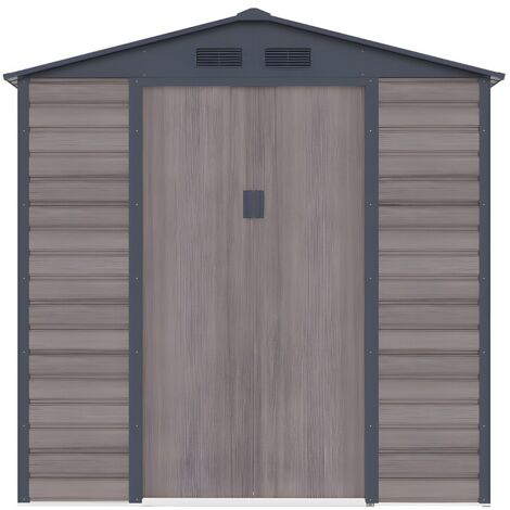 Vente-Unique – Abri de jardin métal galvanisé effet bois gris 4,15 m² – Structure robuste pour rangement extérieur – Porte double – 1 fenêtre