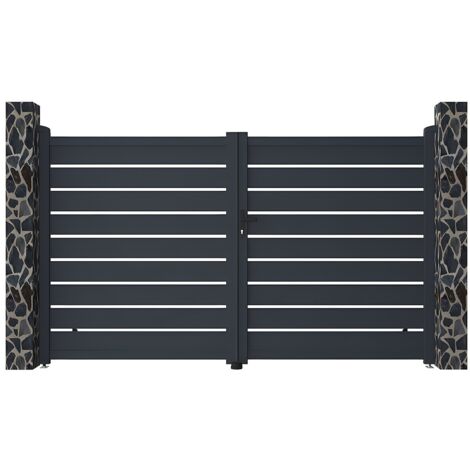Portail battant aluminium ajouré L305 x H183 cm anthracite - PRIMO